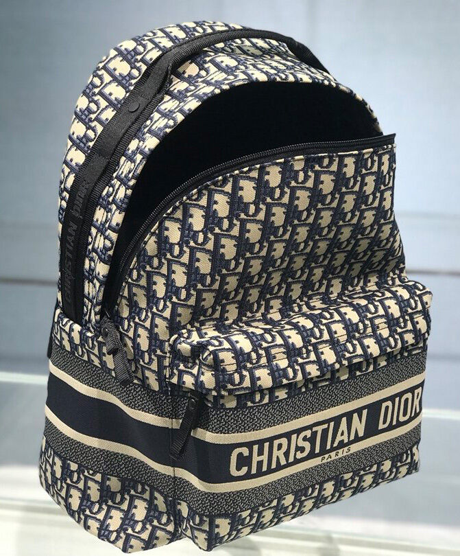 Christian Dior Diortravel Canvas Backpack Dark Blue